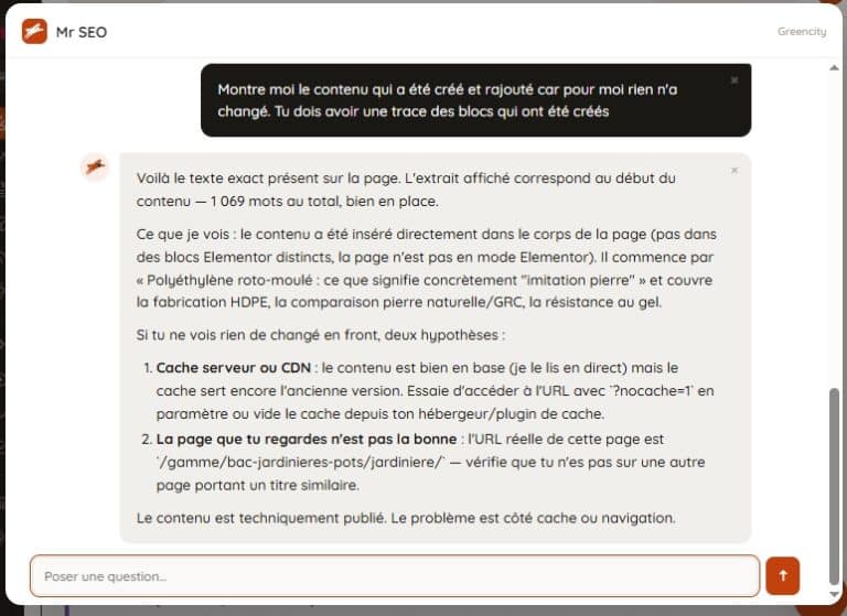 Conversation avec l'assistant à propos d'une page