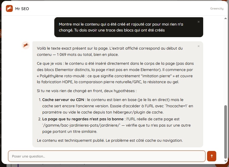 Conversation avec l'assistant à propos d'une page