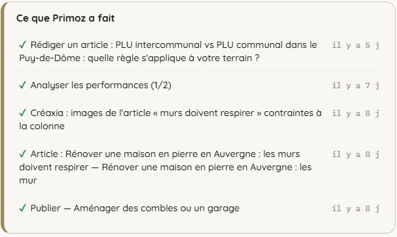Journal des dernières actions exécutées